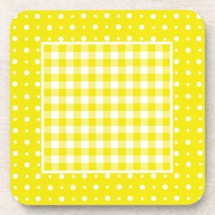 Cork Coasters, Yellow Check Gingham and Polka Dots Coaster
