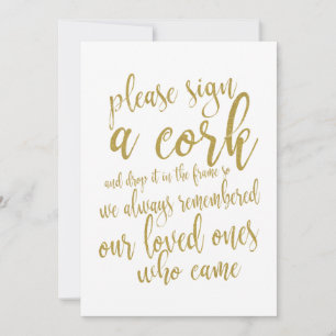 Cork Guest Book Affordable Gold Wedding Sign