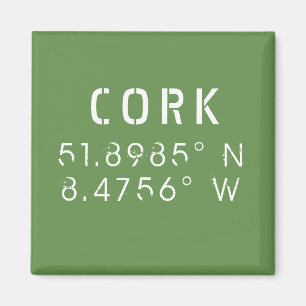 Cork Ireland Longitude Latitude Magnet