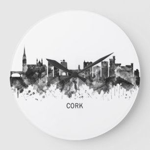 Cork Ireland  Skyline BW Large Clock