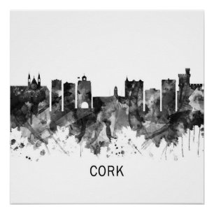 Cork Ireland  Skyline BW Poster