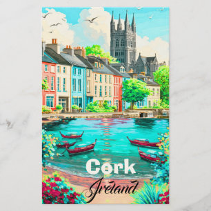 Cork Ireland Travel Postcard Art, Ireland Travel P Stationery