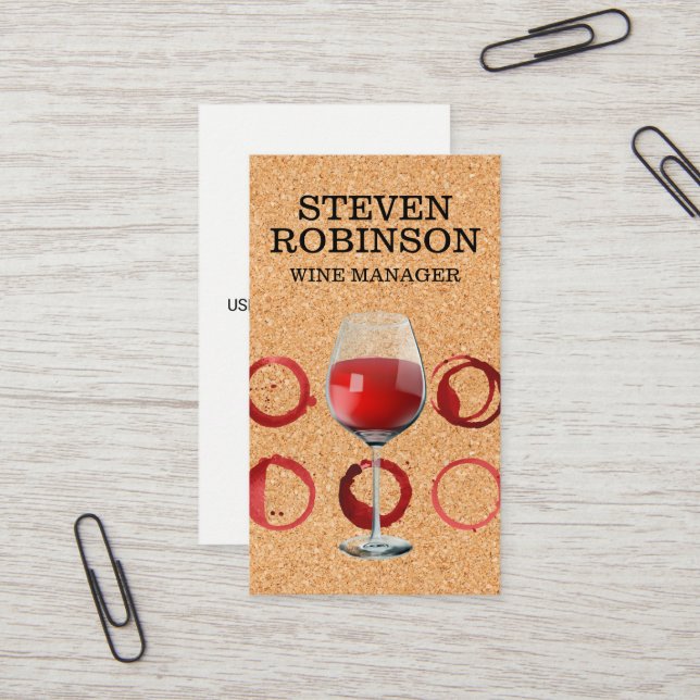 Cork Print | Red Wine Glass and Stain Business Card (Front/Back In Situ)