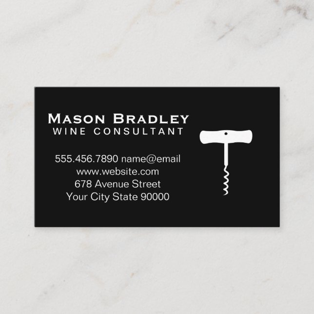 Cork Screw Black Background Business Card (Front)