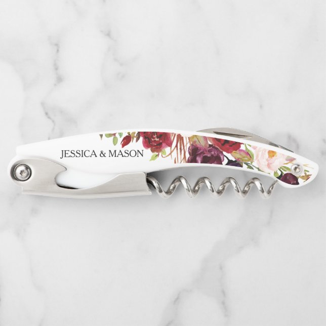 Cork Screw Wedding Favours - Burgundy Marsala Corkscrew (Front)