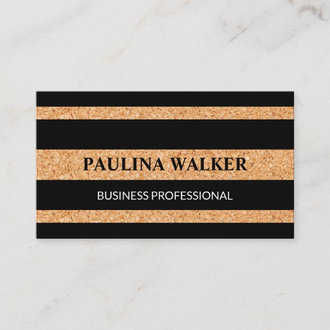 Cork Texture Striped Pattern Business Card (Front)