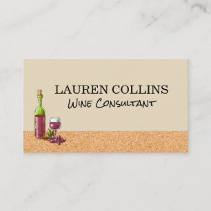 Cork Texture   Wine Glass and Bottle with Grapes Business Card