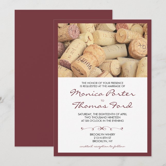 Cork Wine Themed Wedding Invitation (Front/Back)