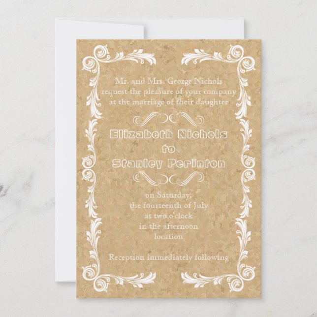 Cork with vintage frame wedding invitation (Front)
