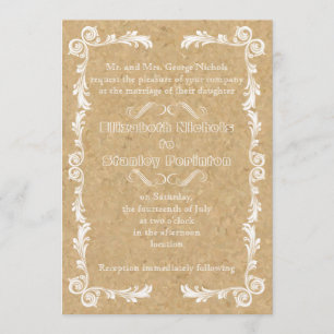 Cork with vintage frame wedding invitation