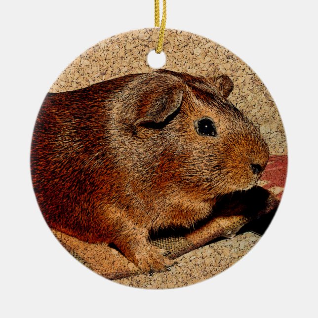 Corkboard Look Guinea Pig Ceramic Tree Decoration (Front)