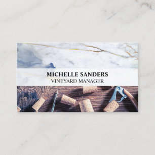 Corks and Wine Openers on Wooden Table   Marble Business Card