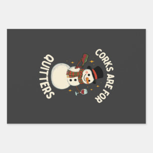 Corks Are for Quitters Snowman Wine Funny Xmas Wrapping Paper Sheet