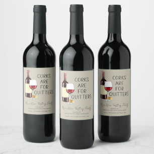 "Corks Are For Quitters" Watercolor Red Wine Party Label