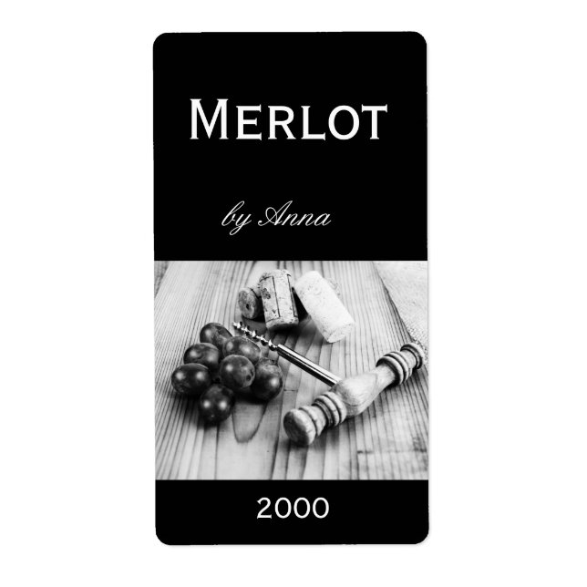 corks, corkscrew and grapes wine bottle label (Front)