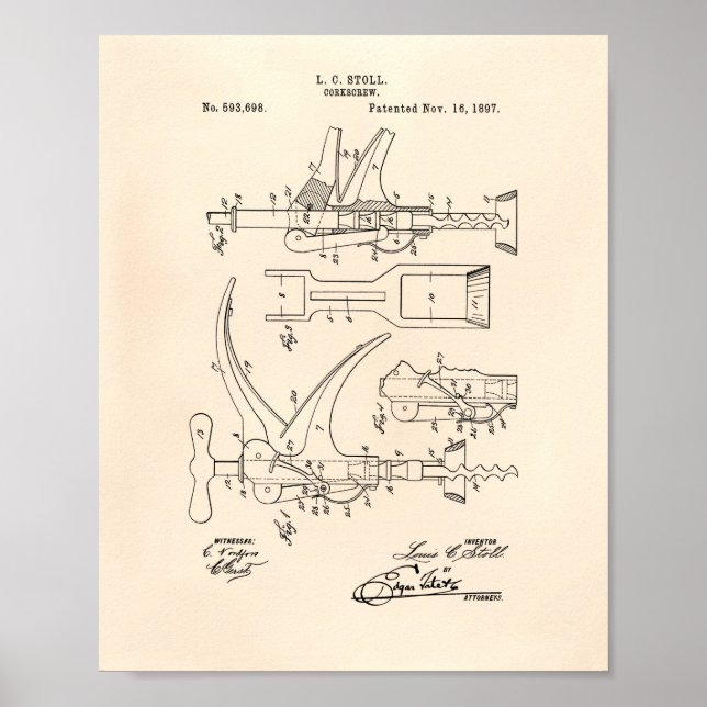 Corkscrew 1897 Patent Art - Old Peper Poster (Front)