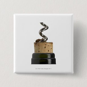 Corkscrew and cork, photographed on white 15 cm square badge