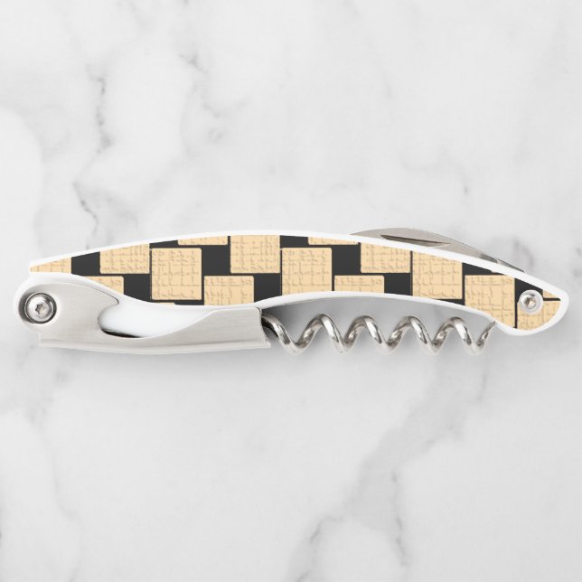 Corkscrew Bottle Opener Beige and Black (Front)