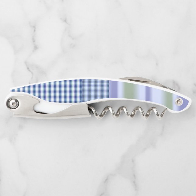 Corkscrew Bottle Opener Blue and White (Front)