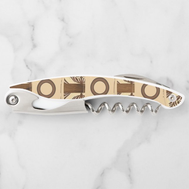 Corkscrew Bottle Opener Brown and Beige (Front)