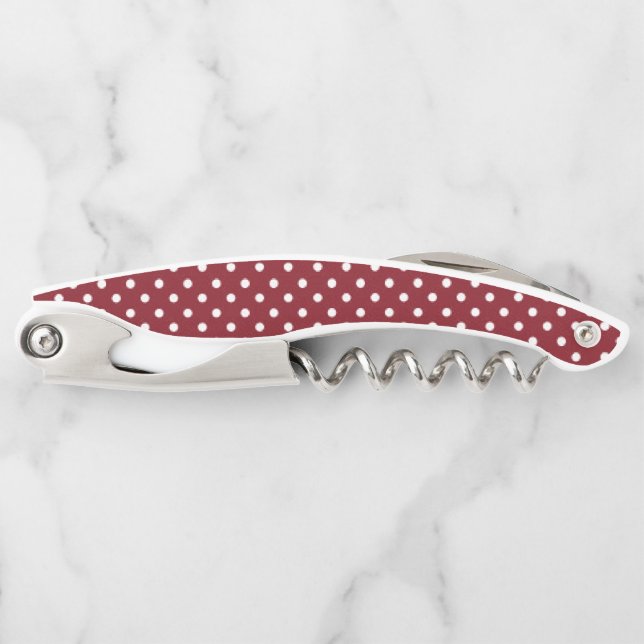 Corkscrew Bottle Opener Red and White Polkadot (Front)