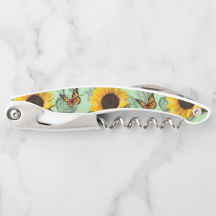Corkscrew Bottle Opener Sunflower Butterfly Floral