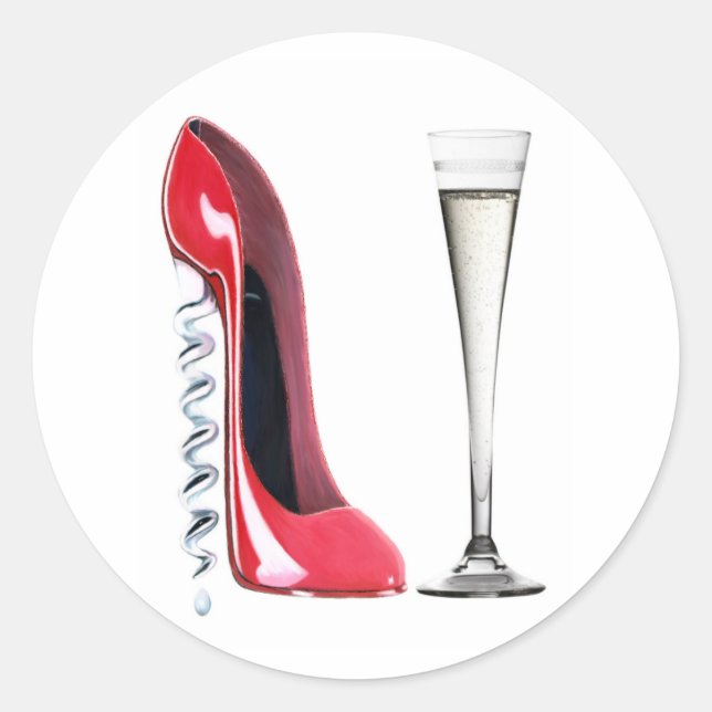 Corkscrew Heel Red Stiletto Shoe Champagne Flute Classic Round Sticker (Front)