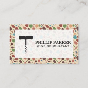 Corkscrew Logo   Wine Glasses Pattern Business Card