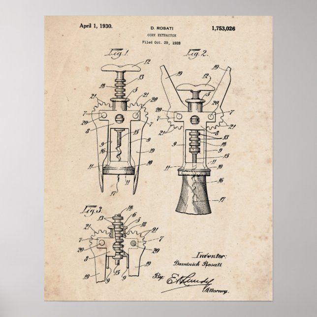 Corkscrew Patent Print 1928 Poster (Front)