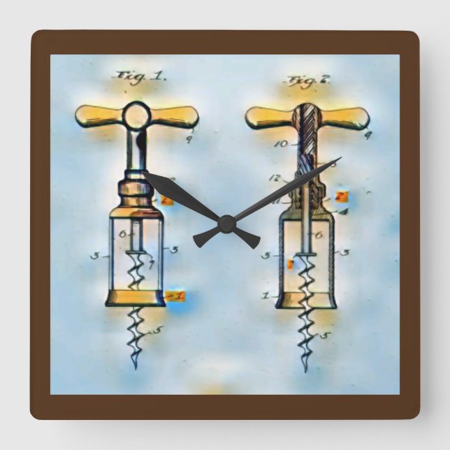 Corkscrew Patent Wine Wall Clock (Front)