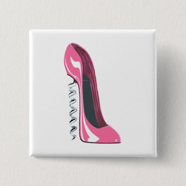 Corkscrew Pink Stiletto Shoe 15 Cm Square Badge (Front)
