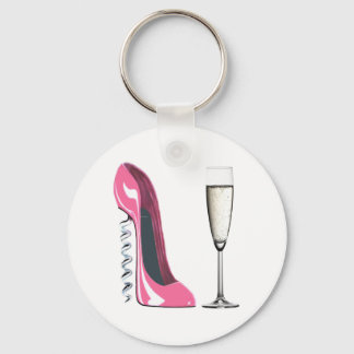 Corkscrew Pink Stiletto Shoe and Champagne Glass Key Ring
