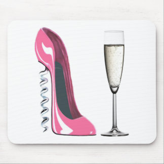 Corkscrew Pink Stiletto Shoe and Champagne Glass Mouse Mat