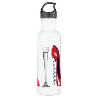 Corkscrew Red Stiletto and Champagne Flute Liberty 710 Ml Water Bottle