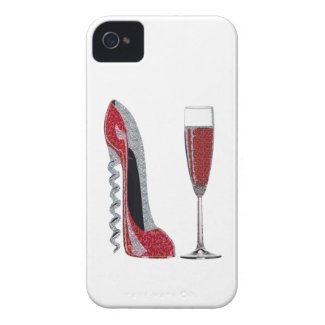 Corkscrew Red Stiletto and Champagne Glass Art iPhone 4 Case-Mate Cases