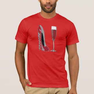 Corkscrew Red Stiletto and Champagne Glass Art T-Shirt