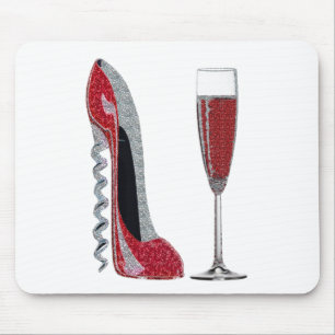 Corkscrew Red Stiletto and Red Wine Art Mouse Mat
