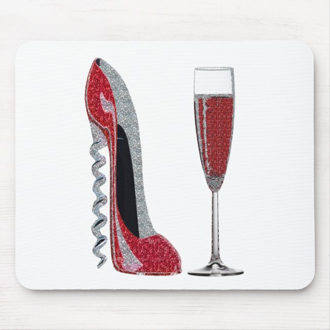 Corkscrew Red Stiletto and Red Wine Art Mouse Mat (Front)