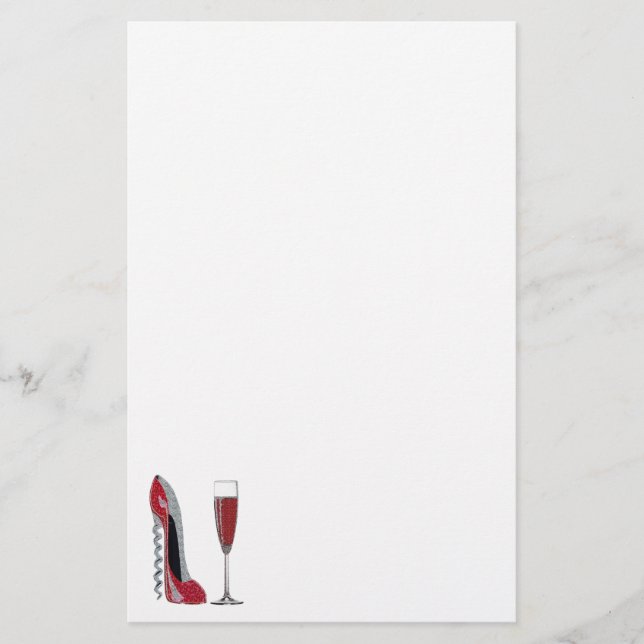 Corkscrew Red Stiletto and Red Wine Art Stationery (Front)