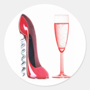 Corkscrew Shoe and Champagne Glass Classic Round Sticker