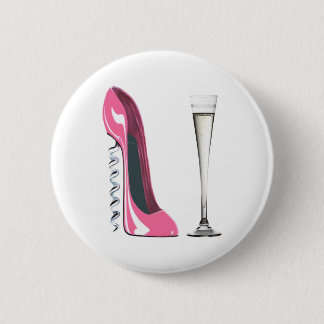 Corkscrew Stiletto and Champagne Flute 6 Cm Round Badge