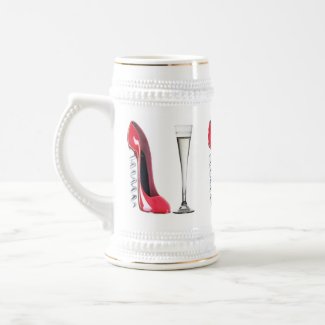 Corkscrew Stiletto Shoe and Champagne Flute Glass Beer Stein