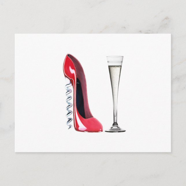 Corkscrew Stiletto Shoe and Champagne Flute Glass Postcard (Front)