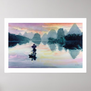 "Cormorant Fisherman" China Watercolor Poster