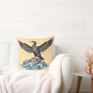 Cormorant on the Rocks Cushion