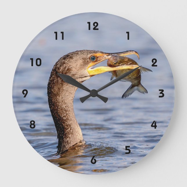 Cormorant with a fish large clock (Front)