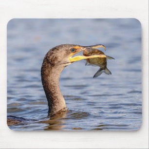 Cormorant with a fish mouse mat