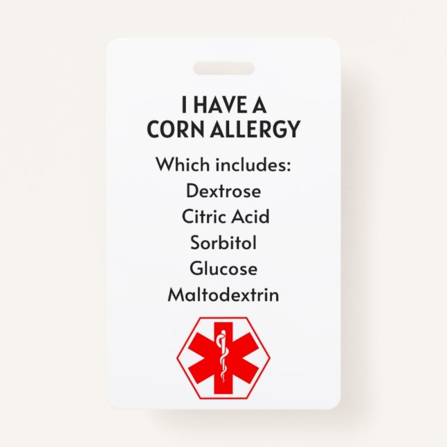 Corn Allergy Alert ID Badge (Back)