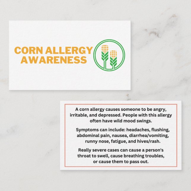 Corn Allergy Awareness Calling Cards (Front/Back)
