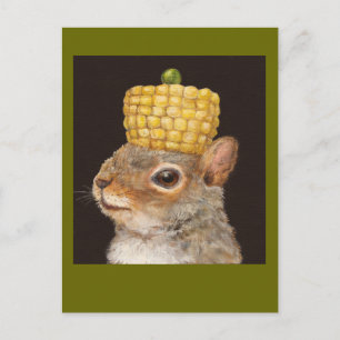 corn and pea hatted squirrel postcard